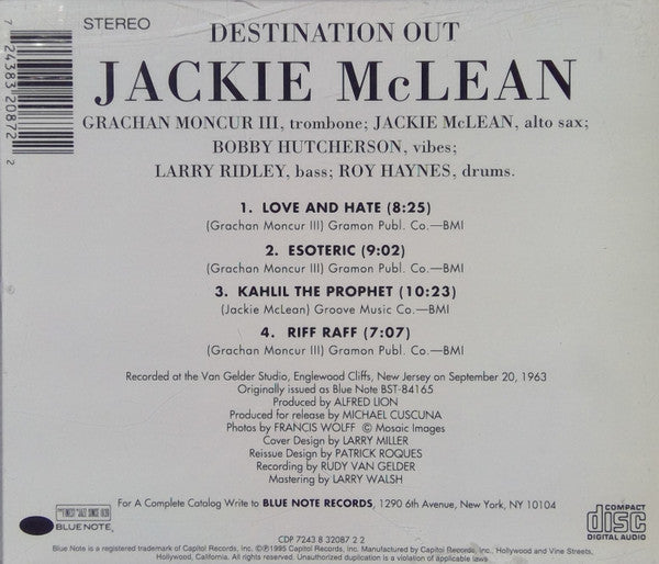 Jackie McLean : Destination Out (CD, Album, Ltd, RE, RM, EMI)
