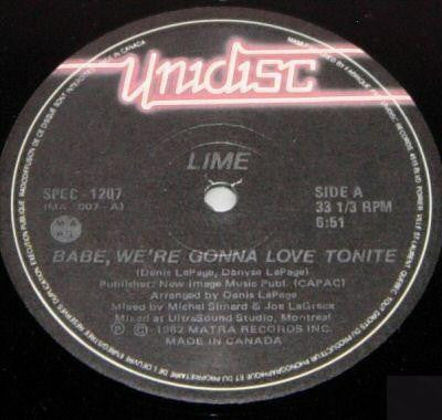 Lime (2) : Babe, We're Gonna Love Tonite / You're My Magician (12", RE)