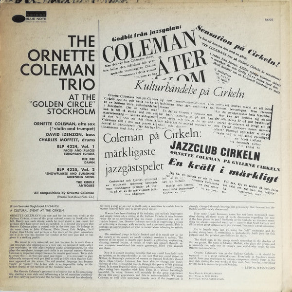The Ornette Coleman Trio : At The "Golden Circle" Stockholm - Volume Two (LP, Album, RE)