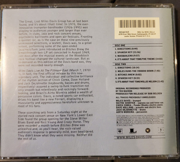 Miles Davis : Live At The Fillmore East (March 7, 1970) - It's About That Time (2xCD, Album, Club)