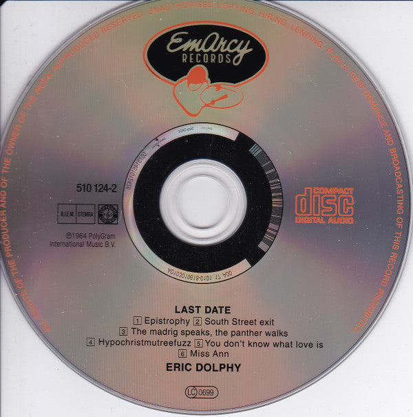 Eric Dolphy : Last Date (CD, Album, RE, RM, RP, Cop)