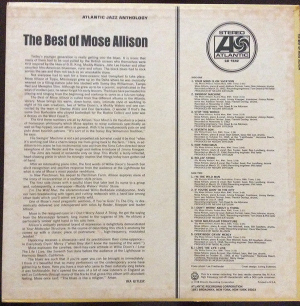 Mose Allison : The Best Of Mose Allison (LP, Comp, CTH)