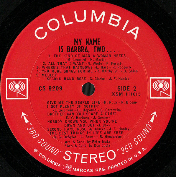 Barbra Streisand : My Name Is Barbra, Two... (LP, Album, San)