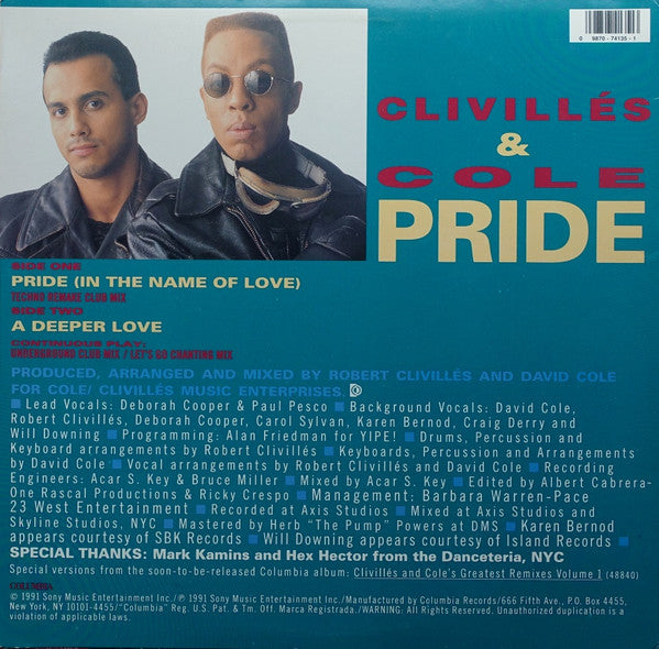 Clivillés & Cole : Pride (In The Name Of Love) (12")