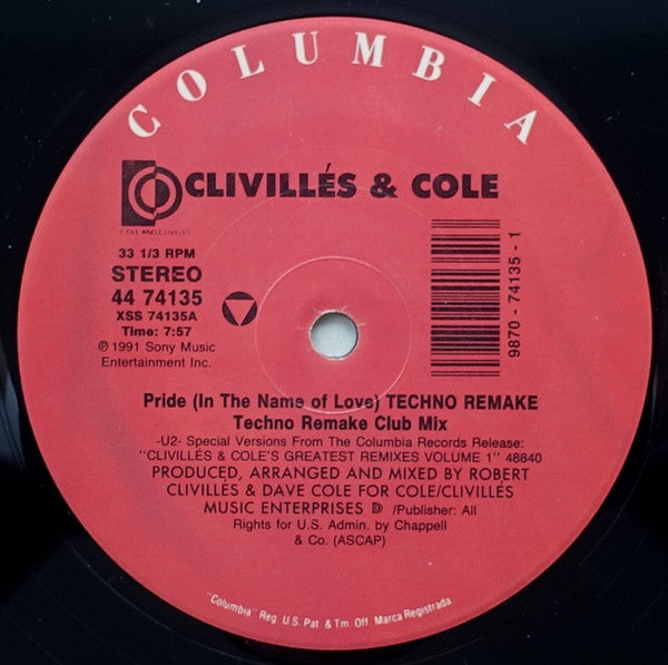 Clivillés & Cole : Pride (In The Name Of Love) (12")