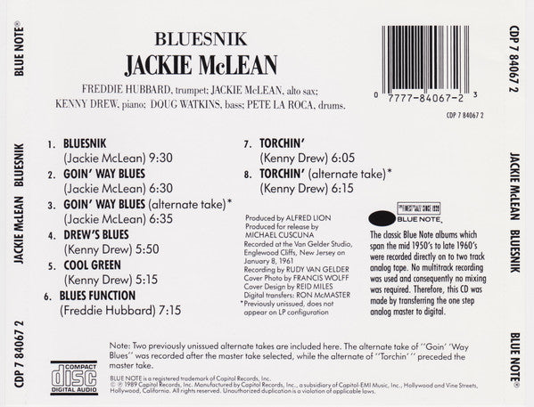 Jackie McLean : Bluesnik (CD, Album, RE)