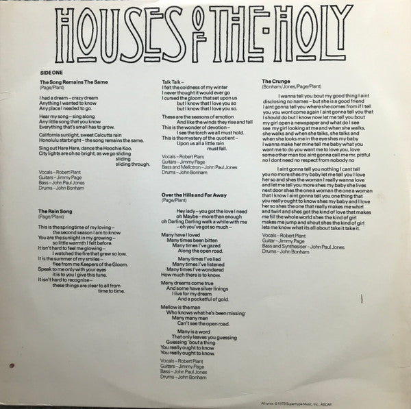 Led Zeppelin : Houses Of The Holy (LP, Album, RE, PR )