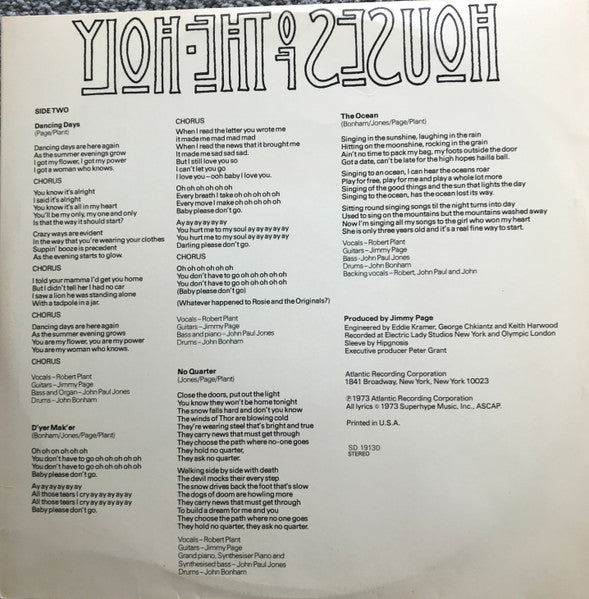 Led Zeppelin : Houses Of The Holy (LP, Album, RE, PR )