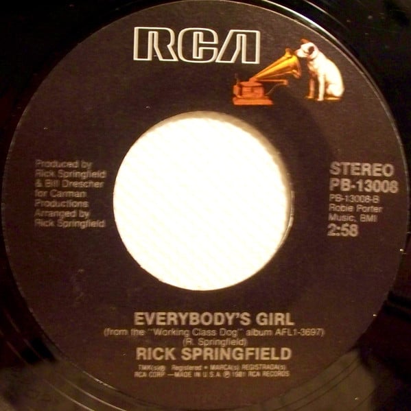 Rick Springfield : Love Is Alright Tonite / Everybody's Girl (7", Single, Styrene)