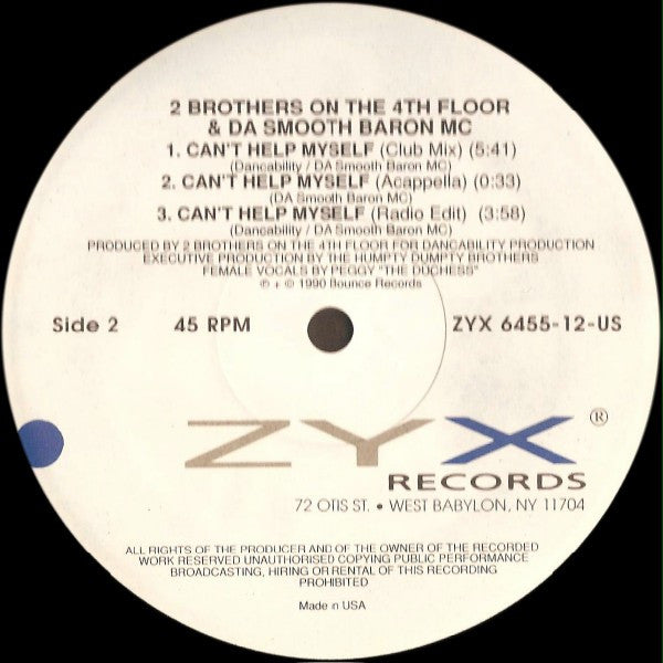 2 Brothers On The 4th Floor & Da Smooth Baron MC : Can't Help Myself (12")