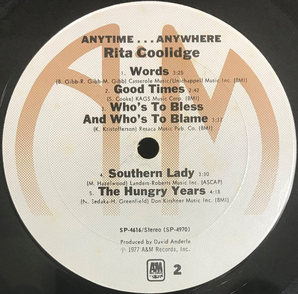 Rita Coolidge : Anytime... Anywhere (LP, Album, Club, CRC)