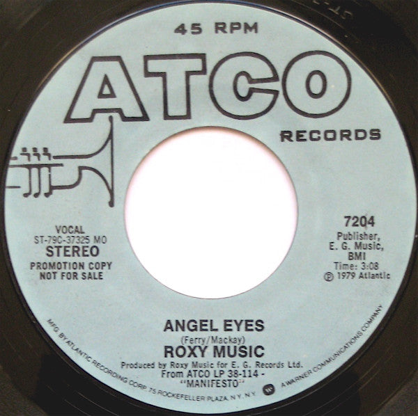 Roxy Music : Angel Eyes (7", Mono, Promo, Styrene, Mon)