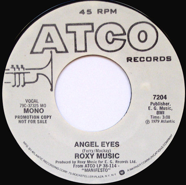 Roxy Music : Angel Eyes (7", Mono, Promo, Styrene, Mon)