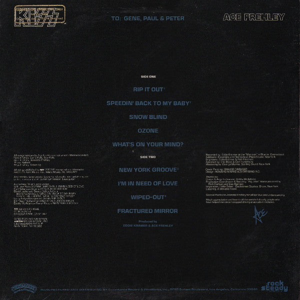 Kiss, Ace Frehley : Ace Frehley (LP, Album, Promo, Pit)