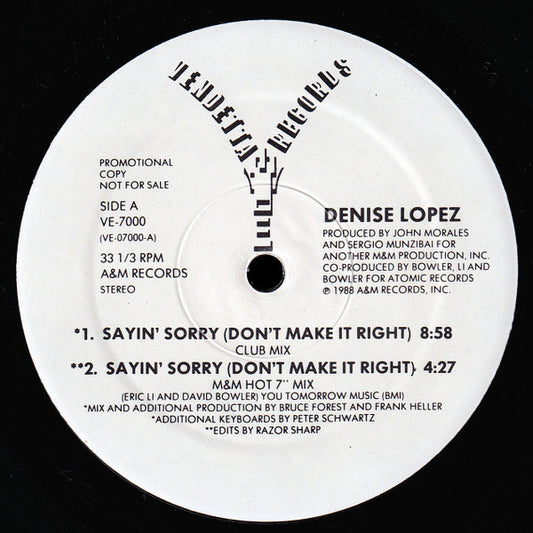 Denise Lopez : Sayin' Sorry (Don't Make It Right) (12", Promo)