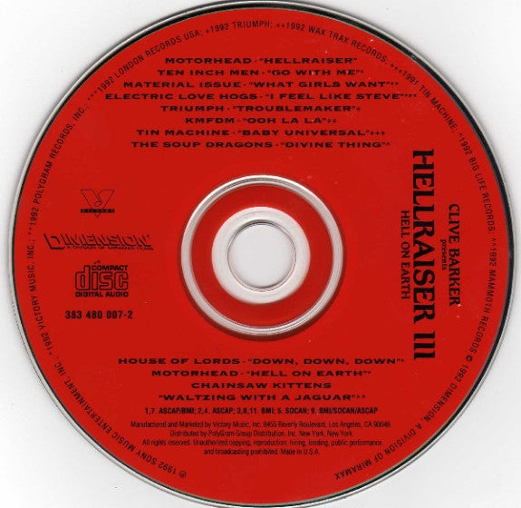 Various : Hellraiser III: Hell On Earth (Movie Soundtrack) (CD, Comp)