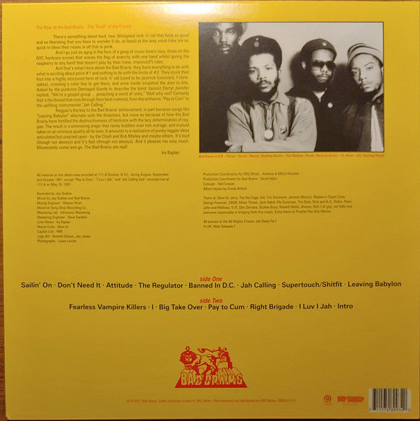 Bad Brains : Bad Brains (LP, Album, RE, RM, Yel)
