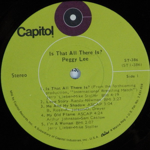 Peggy Lee : Is That All There Is? (LP, Album, Scr)