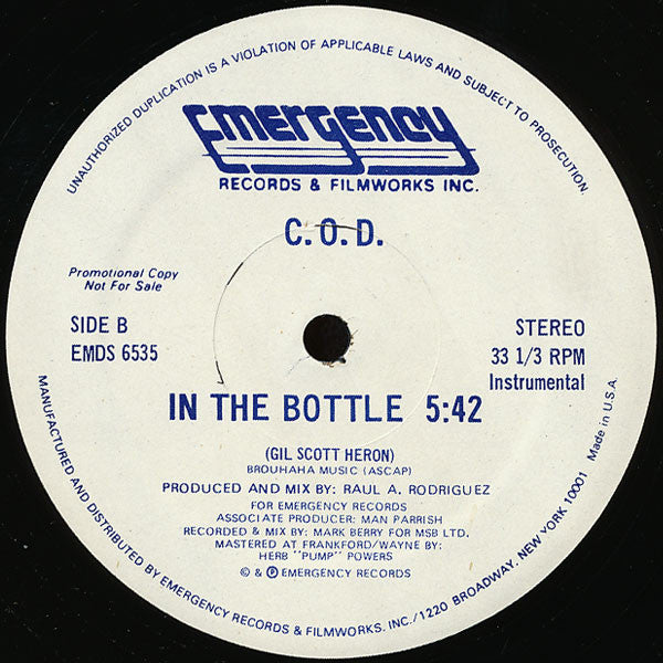 C.O.D. : In The Bottle (12", Promo)