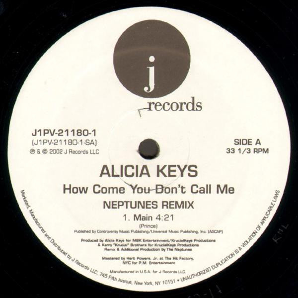 Alicia Keys : How Come You Don't Call Me (12")