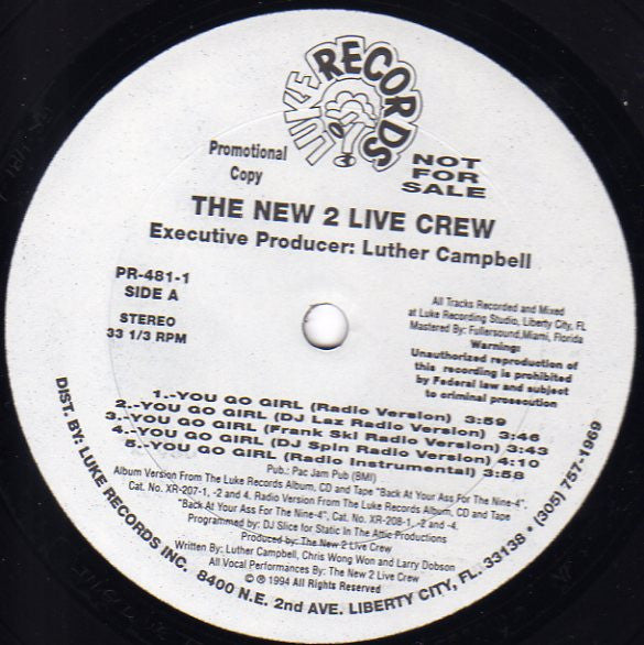 The New 2 Live Crew : You Go Girl (12", Promo)