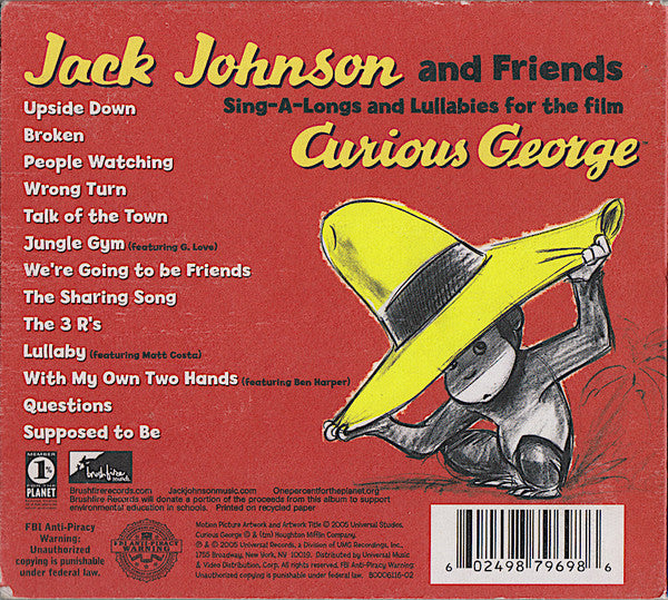 Jack Johnson And Friends* : Sing-A-Longs And Lullabies For The Film Curious George (CD, Album, RE, Dig)