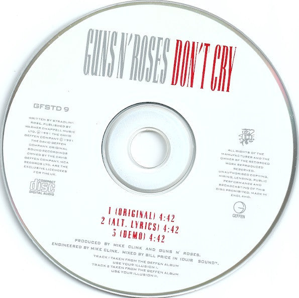 Guns N' Roses : Don't Cry (CD, Single)