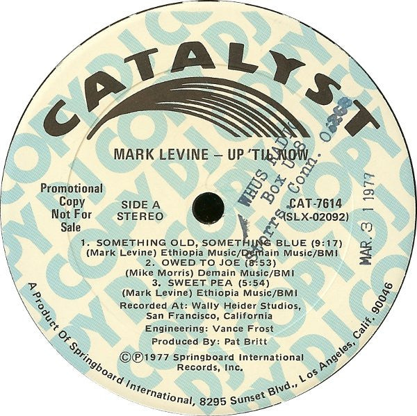 Mark Levine : Up 'Til Now (LP, Album, Promo, Gat)