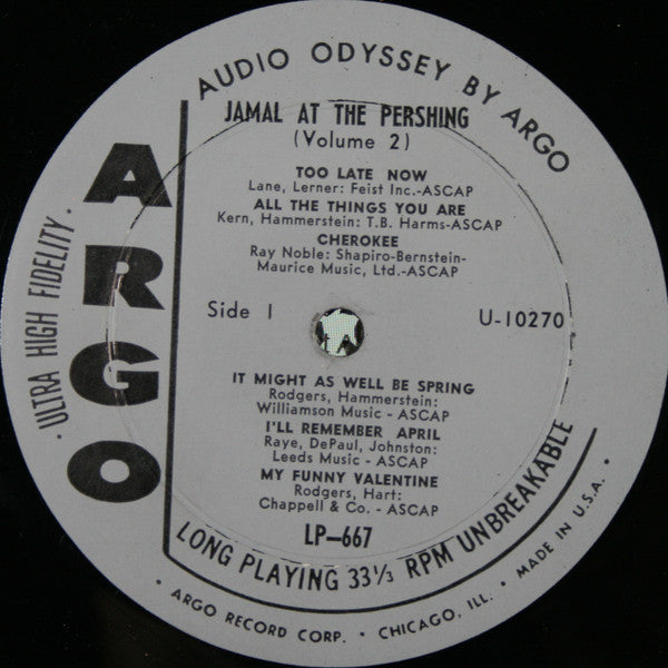 Ahmad Jamal Trio : Jamal At The Pershing Volume Two (LP, Album, Mono)