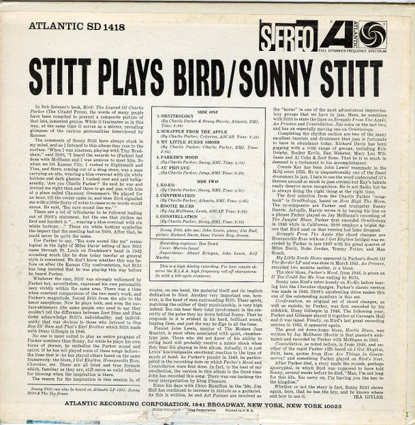 Sonny Stitt : Stitt Plays Bird (LP, Album, RE, Pre)