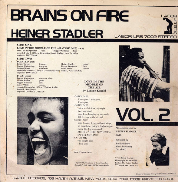 Heiner Stadler : Brains On Fire Vol. 2 (LP, Album)