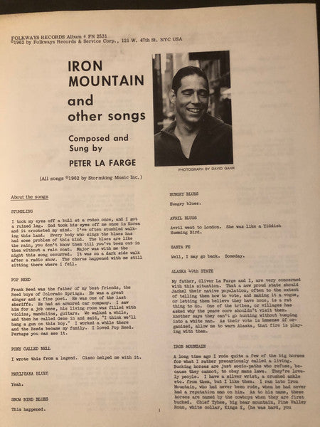 Peter LaFarge : Iron Mountain And Other Songs (LP)