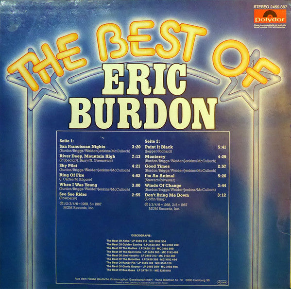 Eric Burdon : The Best Of Eric Burdon (LP, Comp, RE)