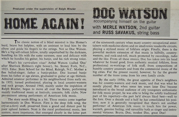 Doc Watson : Home Again! (LP, Album, Ste)