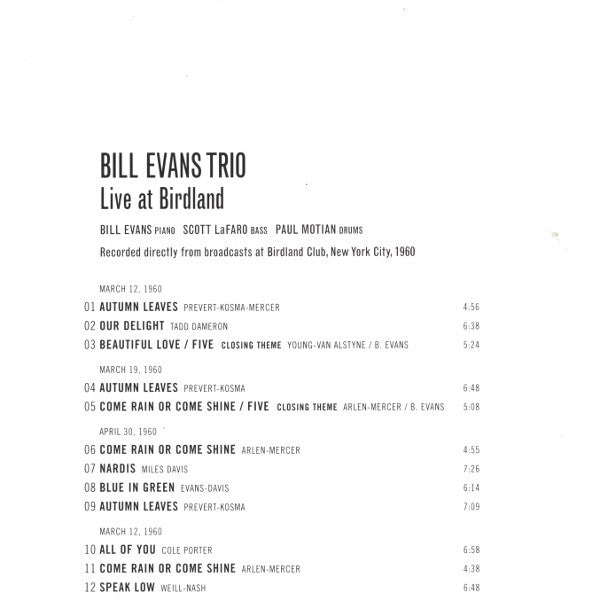 The Legendary Bill Evans Trio* : The 1960 Birdland Sessions (CD, Album, RE, Dig)