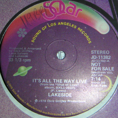 Lakeside : It's All The Way Live (12", Promo)