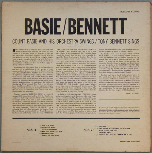 Basie* / Bennett* : Count Basie Swings / Tony Bennett Sings (LP, Album, Mono)