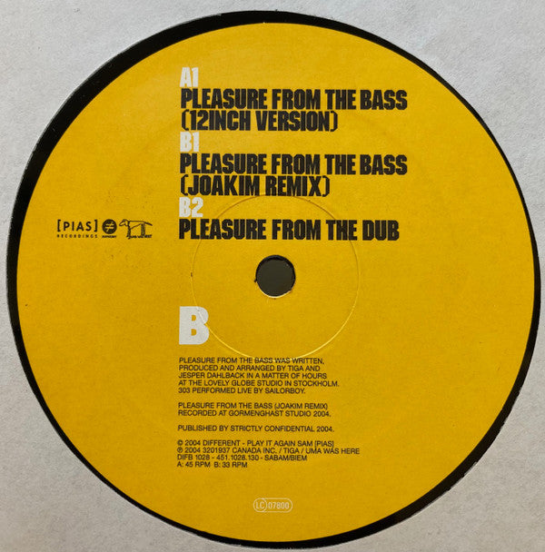 Tiga : Pleasure From The Bass (12",33 ⅓ RPM,45 RPM)