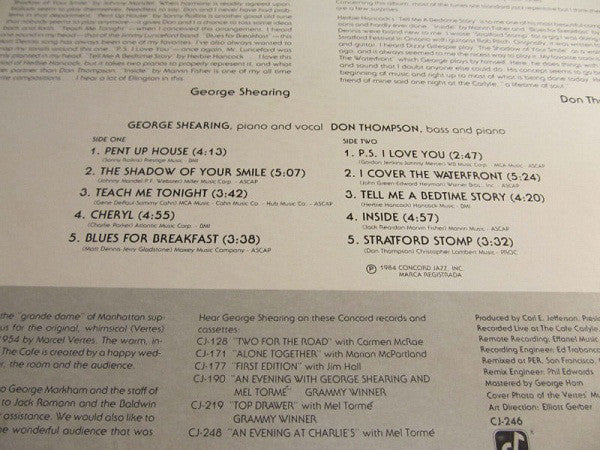 George Shearing With Don Thompson (2) : Live At The Cafe Carlyle (LP, Album)