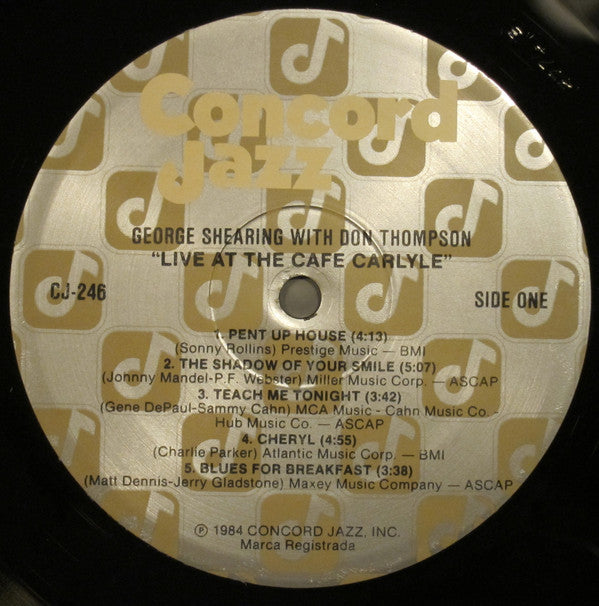 George Shearing With Don Thompson (2) : Live At The Cafe Carlyle (LP, Album)