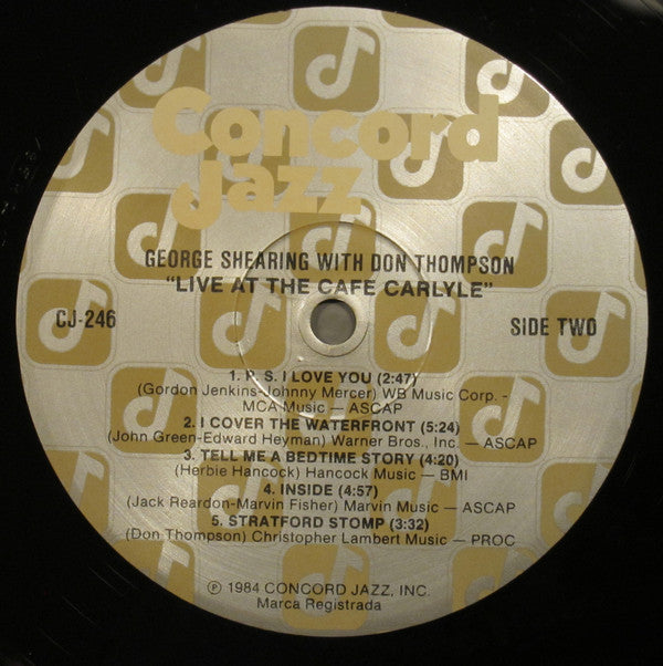 George Shearing With Don Thompson (2) : Live At The Cafe Carlyle (LP, Album)