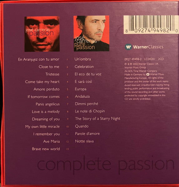 José Carreras : Complete Passion (2xCD, Album, RE + Box, Comp, S/Edition)