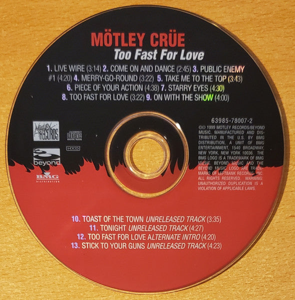 Mötley Crüe : Too Fast For Love (HDCD, Album, RE)