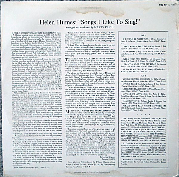 Helen Humes : Songs I Like To Sing! (LP, Album, RE)
