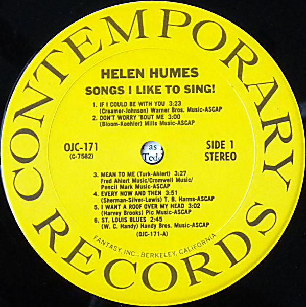 Helen Humes : Songs I Like To Sing! (LP, Album, RE)