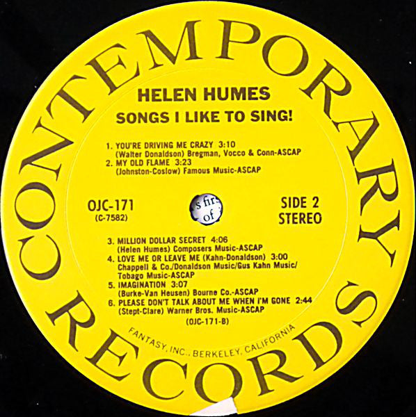 Helen Humes : Songs I Like To Sing! (LP, Album, RE)
