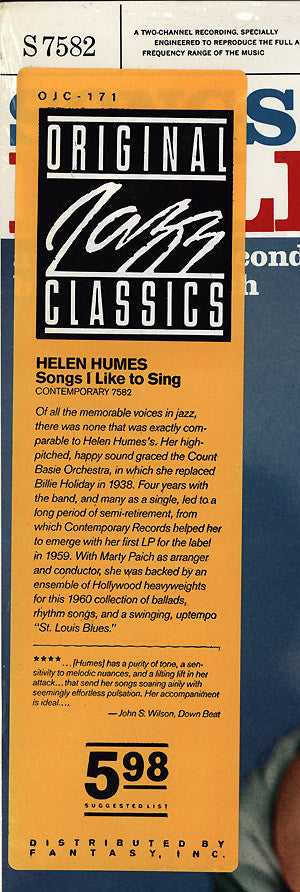 Helen Humes : Songs I Like To Sing! (LP, Album, RE)