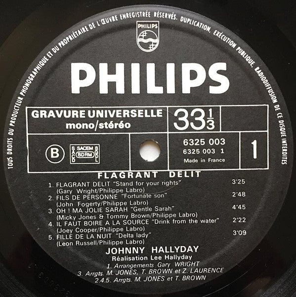 Johnny Hallyday : Flagrant Délit (LP, Album, Gat)