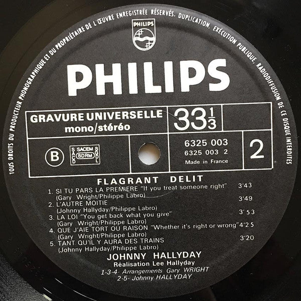 Johnny Hallyday : Flagrant Délit (LP, Album, Gat)