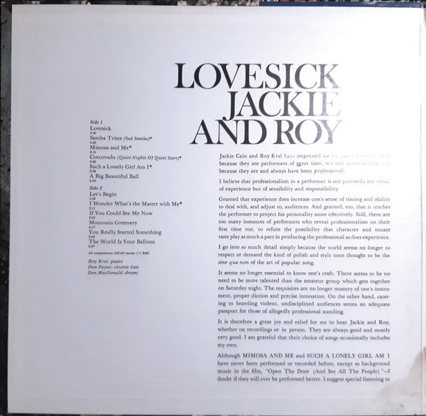 Jackie And Roy* : Lovesick (LP, Album, Gat)